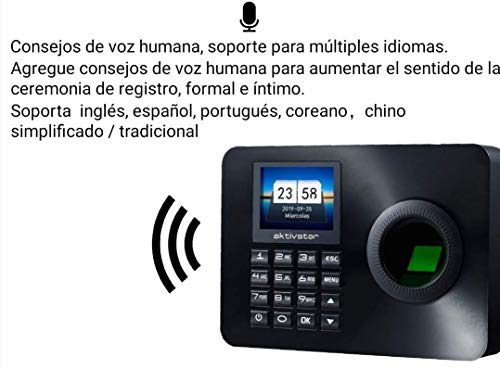 Aktivstar Maquina Asistencia Empleados de Fichar Huella Dactilar con Sistema Española, Pantalla LCD Memoria Flash de 8GB Relojes Relojes para Fichar con Capacidad de 3000 Huellas Dactilares Aktivstar Maquina Asistencia Empleados de Fichar Huella Dactilar con Sistema Española, Pantalla LCD Memoria Flash de 8GB Relojes Relojes para Fichar con Capacidad de 3000 Huellas Dactilares