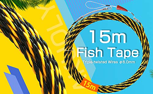 Akuoly Guia pasacables Alambre retráctil en espiral de 15 m, de poliéster trenzado de 3 capas, con muelle de guía, ideal para la colocación de cables Akuoly Guia pasacables Alambre retráctil en espiral de 15 m, de poliéster trenzado de 3 capas, con muelle de guía, ideal para la colocación de cables