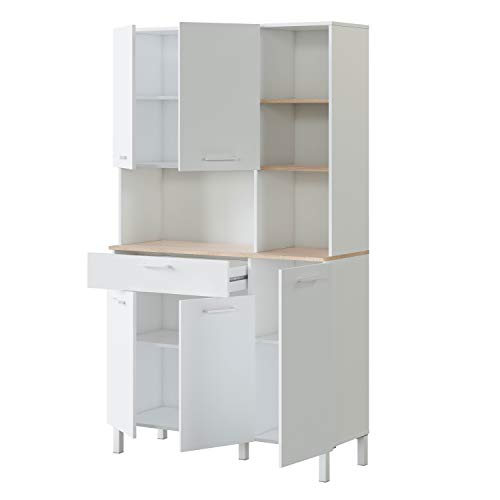 Alacena de Cocina, Aparador Comedor, Mueble Auxiliar 5 Puertas + 1 Cajon y Estante Interior, Acabado en Blanco Artik y Roble Canadian, Medidas: 108 cm (Ancho) x 186 cm (Alto) x 40 cm (Fondo) Alacena de Cocina, Aparador Comedor, Mueble Auxiliar 5 Puertas + 1 Cajon y Estante Interior, Acabado en Blanco Artik y Roble Canadian, Medidas: 108 cm (Ancho) x 186 cm (Alto) x 40 cm (Fondo)