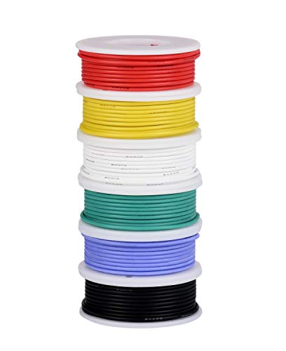 Alambre eléctrico de calibre 30, kit de alambre coloreado Alambre de silicona flexible 30 AWG (6 carretes de 20 metros diferentes de color) Cable de electrónica de 60V