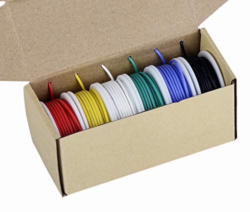 Alambre eléctrico de calibre 30, kit de alambre coloreado Alambre de silicona flexible 30 AWG (6 carretes de 20 metros diferentes de color) Cable de electrónica de 60V