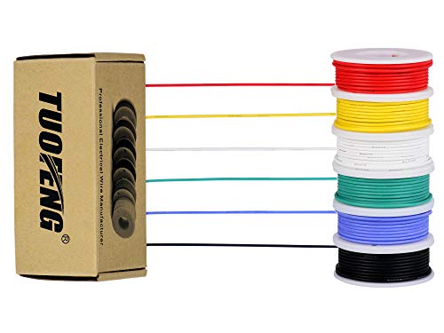 Alambre eléctrico de calibre 30, kit de alambre coloreado Alambre de silicona flexible 30 AWG (6 carretes de 20 metros diferentes de color) Cable de electrónica de 60V