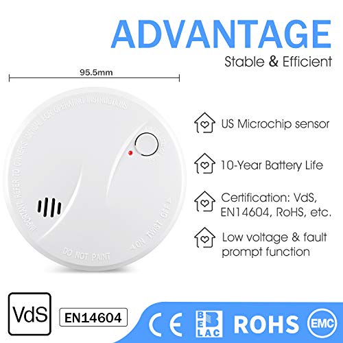 Alarma de Humo de 10 años con batería HEIMAN, VdS/BOSEC/EN14604 CE certificación Detector de Humo, Sensor fotoeléctrico con función de verificación automática de alarma-625PHS (1 Unidade)