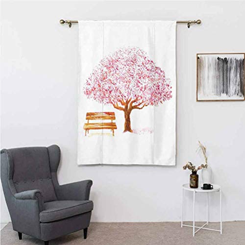 Albert Lindsay Backdrop Nature Decor - Cortina romana con diseño de árbol de cerezo en el parque con banco de madera, diseño floral, 94 x 107 cm, para ventana de baño, color marrón