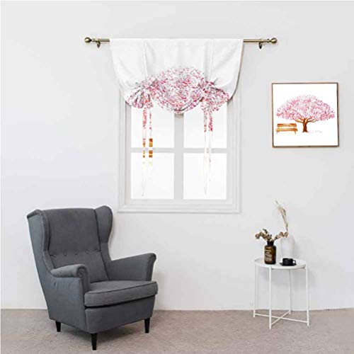 Albert Lindsay Backdrop Nature Decor - Cortina romana con diseño de árbol de cerezo en el parque con banco de madera, diseño floral, 94 x 107 cm, para ventana de baño, color marrón