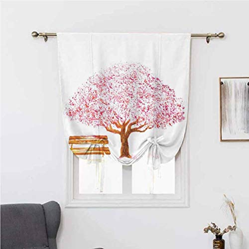 Albert Lindsay Backdrop Nature Decor - Cortina romana con diseño de árbol de cerezo en el parque con banco de madera, diseño floral, 94 x 107 cm, para ventana de baño, color marrón