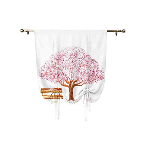 Albert Lindsay Backdrop Nature Decor - Cortina romana con diseño de árbol de cerezo en el parque con banco de madera, diseño floral, 94 x 107 cm, para ventana de baño, color marrón