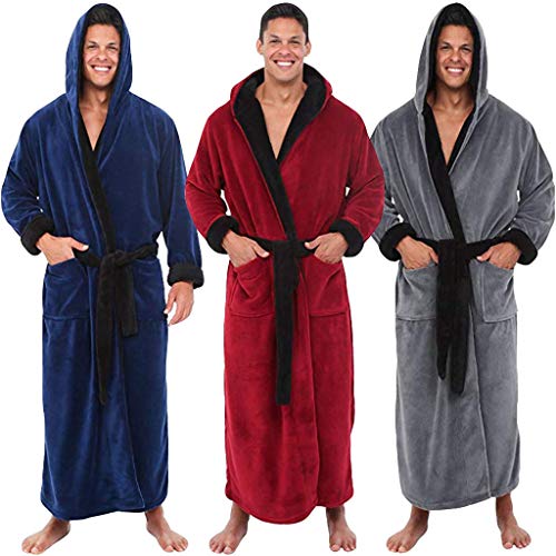 Albornoz Larga de Felpa Invierno para Hombre Tallas Grandes Liquidación Ropa para el Hogar de Manga Larga Bata de Casa de Baño Cómodo Abrigo Yvelands(Gris,XXXXL)