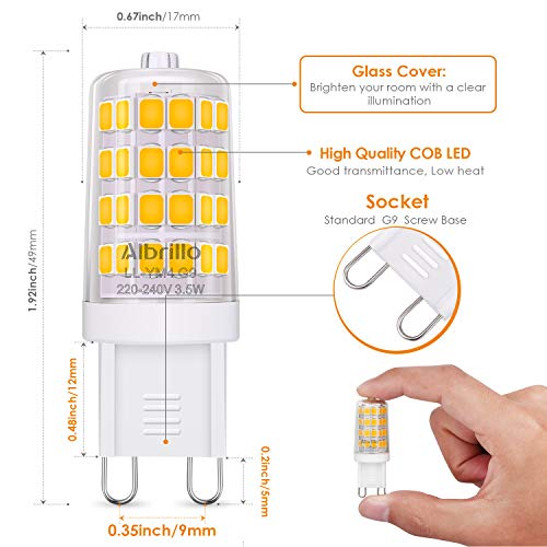 Albrillo Bombillas LED G9 de 3.5W, 40 W Bombilla Halógena Equivalente, Blanco Cálido 3000K, 400LM, Sin Parpadeos, 360° Ángulo de Haz Omni Directional, No Regulable, Pack de 5 Unidades