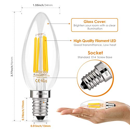 Albrillo Bombillas Vela de Filamento LED E14 - Bombilla Retro de 4W, Pack de 6 Unidades, Equivalente 40W Incandescente, Sin Parpadeos, Blanco Cálido 2700K, 400LM, 360° Ángulo de Haz, No Atenuable