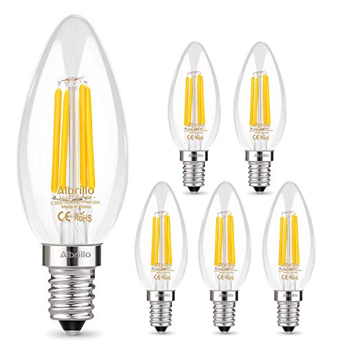 Albrillo Bombillas Vela de Filamento LED E14 - Bombilla Retro de 4W, Pack de 6 Unidades, Equivalente 40W Incandescente, Sin Parpadeos, Blanco Cálido 2700K, 400LM, 360° Ángulo de Haz, No Atenuable