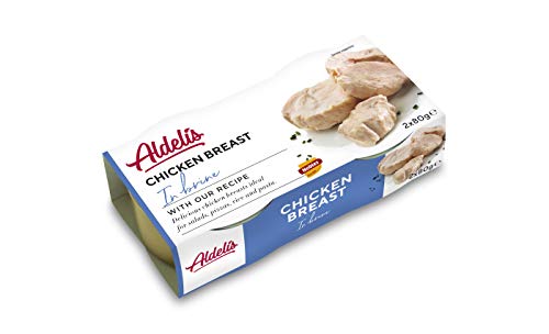 Aldelis Pechuga de Pollo al Natural Healthy Canned Chicken Breast in Brine Ready to Eat ideal for Salad and Sandwich Ideas. 26% Protein, 99% Fat Free Low Sugar Food - Pack 16x160 gr