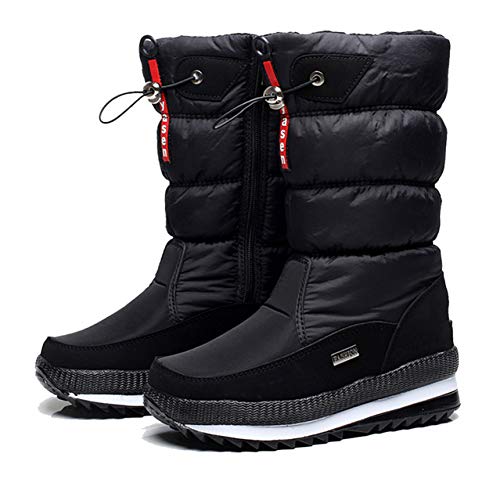 Alebaba - Botas de nieve para mujer al aire libre, informales, de felpa, gruesas, impermeables, antideslizantes, para el muslo, zapatos de invierno, color Negro, talla 37 EU