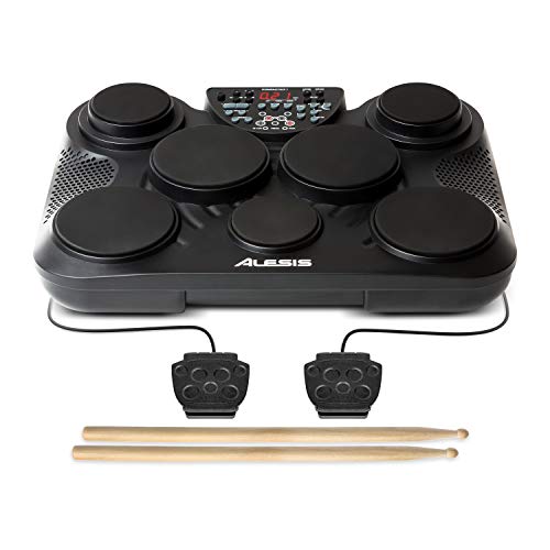 Alesis CompactKit 7 - Batería Electrónica de Sobremesa de 7 Pads Sensibles a la Velocidad, 265 Sonidos y Melodías de Percusión, Salida USB-MIDI, Pedales y Baquetas incluidas