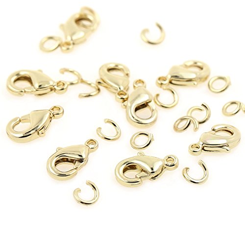 ALEXCRAFT - Paquete de venta al por mayor, chapado en oro, 50 unidades de 9 mm y 100 piezas de anillos de flexión abiertos de 4 mm para la fabricación y búsqueda de joyas