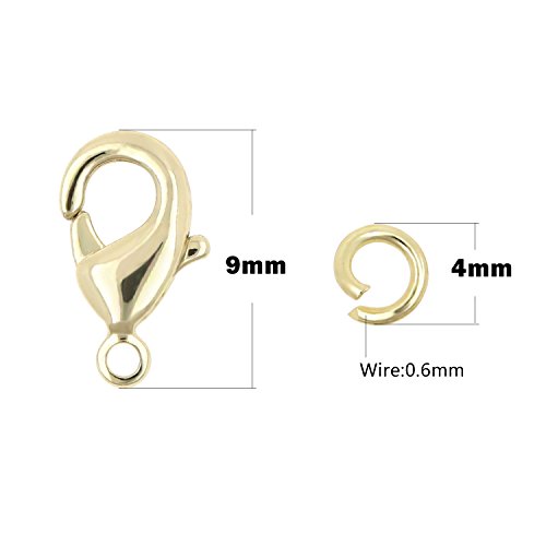 ALEXCRAFT - Paquete de venta al por mayor, chapado en oro, 50 unidades de 9 mm y 100 piezas de anillos de flexión abiertos de 4 mm para la fabricación y búsqueda de joyas ALEXCRAFT - Paquete de venta al por mayor, chapado en oro, 50 unidades de 9 mm y 100 piezas de anillos de flexión abiertos de 4 mm para la fabricación y búsqueda de joyas