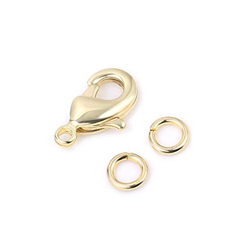 ALEXCRAFT - Paquete de venta al por mayor, chapado en oro, 50 unidades de 9 mm y 100 piezas de anillos de flexión abiertos de 4 mm para la fabricación y búsqueda de joyas