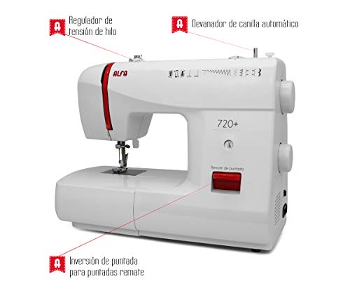 Alfa Basic 720 - Máquina de coser, 9 diseños de puntada, motor de 70 W, color blanco Alfa Basic 720 - Máquina de coser, 9 diseños de puntada, motor de 70 W, color blanco