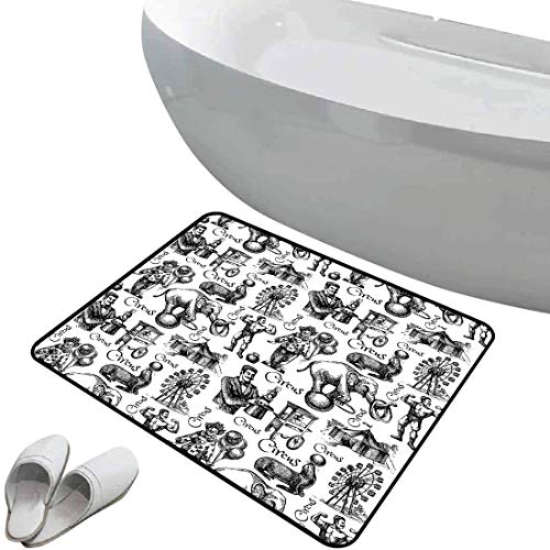 Alfombra de baño antideslizante de felpudo Decoracion moderna Alfombrilla goma antideslizante Cita del circo y patrón continuo temático con ilustraciones de Magalo Baloons,blanco y negro,,Interior/Ext Alfombra de baño antideslizante de felpudo Decoracion moderna Alfombrilla goma antideslizante Cita del circo y patrón continuo temático con ilustraciones de Magalo Baloons,blanco y negro,,Interior/Ext