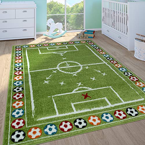 Alfombra De Juego Habitación Infantil Niño Pelo Corto Campo Fútbol En Verde, tamaño:80x150 cm