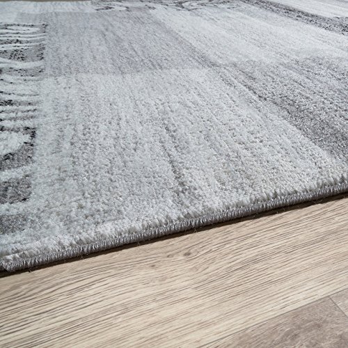 Alfombra económica con diseño moderno para el salón, color gris y crema, polipropileno, 160 x 220 cm