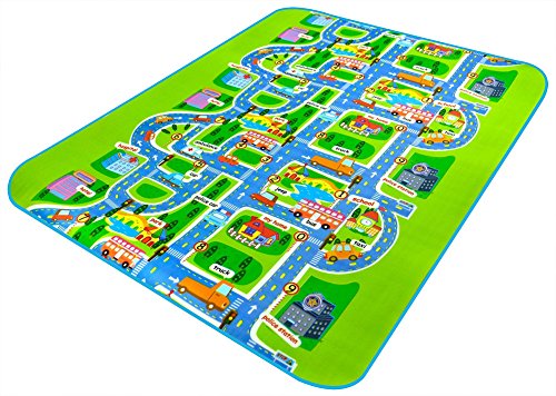 Alfombra infantil de 0,5 cm, imagen de ciudad y tráfico, alfombra en relieve para que jueguen los niños, 200 x 160 cm