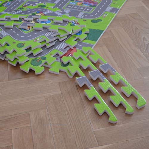 Alfombra puzzle de goma EVA para niños. Diseño de circuito de tráfico. 1 cm. de espesor. 9 piezas intercambiables. Modelo 1 Alfombra puzzle de goma EVA para niños. Diseño de circuito de tráfico. 1 cm. de espesor. 9 piezas intercambiables. Modelo 1
