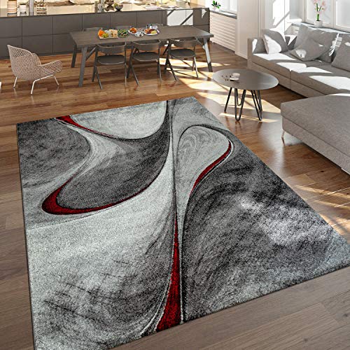 Alfombra Salón Pelo Corto Moderna Jaspeada Diseño Abstracto Gris Rojo Negro, tamaño:160x230 cm