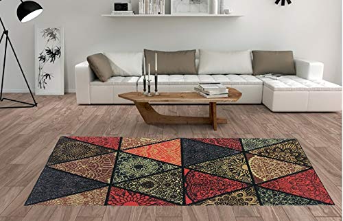 Alfombra Salón&Dormitorio Fibra de Poliester Fregable Antideslizante Triangulos (60X110cm)