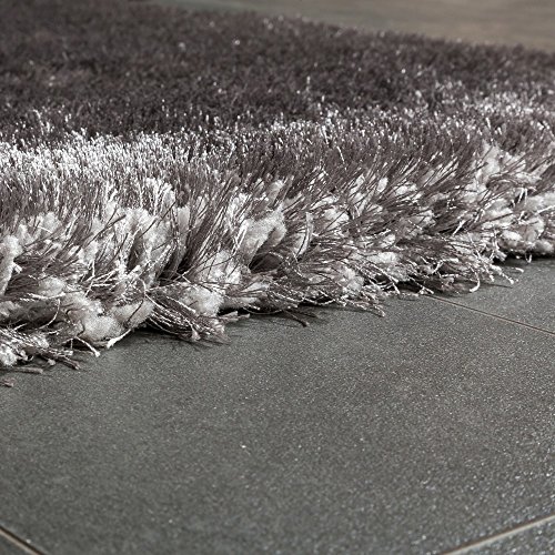 Alfombra Shaggy Elegante De Pelo Largo Monocolor Mullida Brillante En Gris Claro, tamaño:160x230 cm