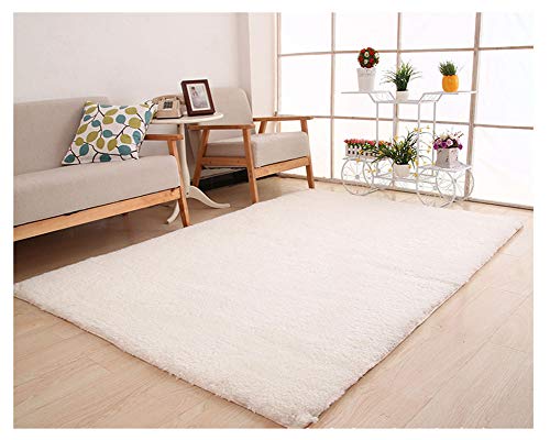 Alfombra Shaggy para Salón habitación Terciopelo Alfombra de Decorativo Sala Dormitorio,Muy Suave, Lavable, Monocromo, para Interior Beige Blanco 40 * 60cm