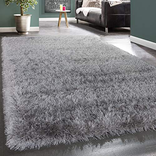 Alfombra Shaggy Pelo Alto Moderna Suave Hilo Gris Y Gris Claro Uniforme, tamaño:160x230 cm