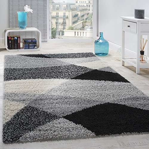 Alfombra Shaggy Pelo Alto Pelo Largo Estampada En Gris Negro Blanco, tamaño:140x200 cm