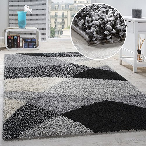 Alfombra Shaggy Pelo Alto Pelo Largo Estampada En Gris Negro Blanco, tamaño:200x280 cm