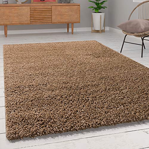 Alfombra Sky Lisa De Pelo Alto Largo Estilo Shaggy En Beige, tamaño:140x200 cm