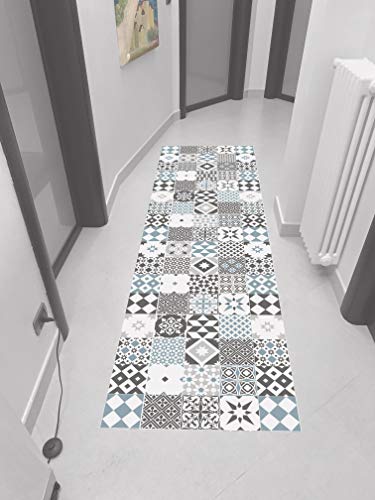 Alfombra VINILICA Estampada Vinilo DE PVC FÁCIL Limpieza Antideslizante Acolchada BALDOSA HIDRÁULICA Azul (40X60cm)