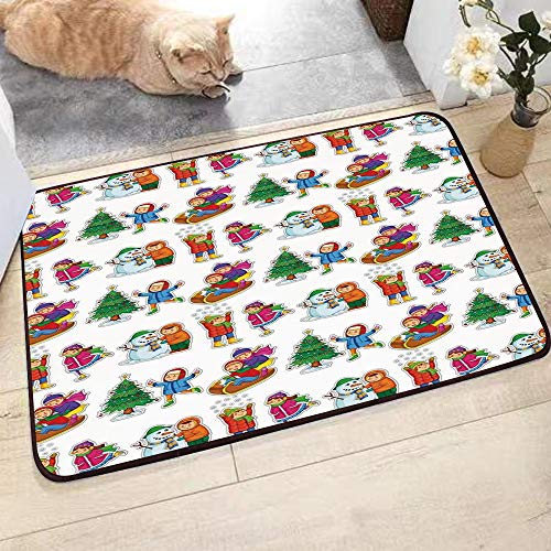 Alfombras de Baño con tecnología Memory Foam,Invierno, Niños en ropa de invierno Construyendo trineo de muñecos deAlfombrilla de Baño Antideslizante Microfibra Suave Alfombra Lavar a Maquina, 75x45 cm