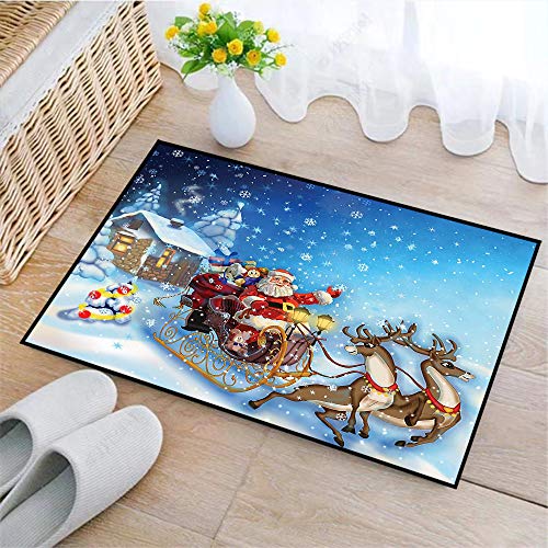 Alfombras de Baño con tecnología Memory Foam,Navidad, Santa en trineo con renos y juguetes en Snowy North Pole TalAlfombrilla de Baño Antideslizante Microfibra Suave Alfombra Lavar a Maquina, 75x45 cm