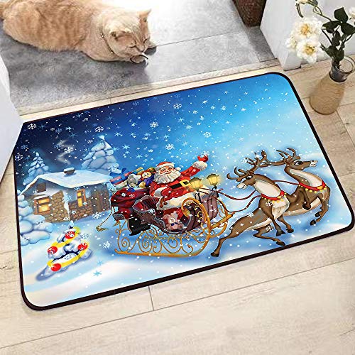 Alfombras de Baño con tecnología Memory Foam,Navidad, Santa en trineo con renos y juguetes en Snowy North Pole TalAlfombrilla de Baño Antideslizante Microfibra Suave Alfombra Lavar a Maquina, 75x45 cm