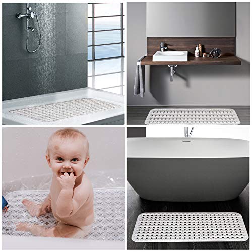 Alfombrilla Baño, Antideslizante Bañera Alfombrilla Bañera con Ventosa, Resistentes al Moho Alfombra Ducha Antideslizante, 88x39 cm Lavables a Máquina Infantiles Alfombrillas Para Bañera (Blanco)