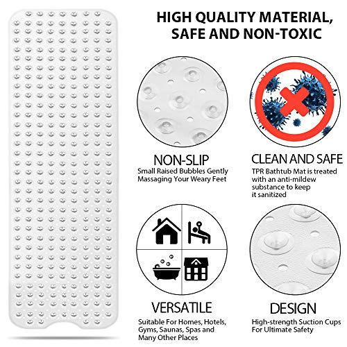 Alfombrilla de Baño, Extralargo Alfombra para Bañera Antideslizante con 200 Potentes Ventosas, Antibacterial,Resistente al Moho, Lavable a Máquina, para Niños Ancianos (100*40cm, Blanco transparente) Alfombrilla de Baño, Extralargo Alfombra para Bañera Antideslizante con 200 Potentes Ventosas, Antibacterial,Resistente al Moho, Lavable a Máquina, para Niños Ancianos (100*40cm, Blanco transparente)