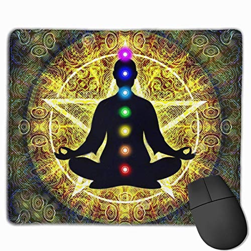 Alfombrilla de ratón para juegos Chakra Yoga Meditación Símbolos de energía vital Alfombrilla de ratón decorativa Base de goma Decoración del hogar para ordenadores Portátil Accesorios de oficina Deco