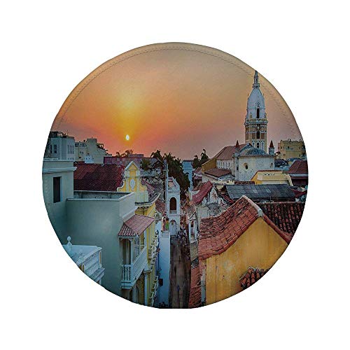 Alfombrilla de ratón Redonda de Goma Antideslizante Puesta de Sol Vista sobre los tejados de la Ciudad Vieja Catedral de Cartagena Costa Colombiana Cuadro Decorativo Multicolor 7.9"x7.9"x3MM