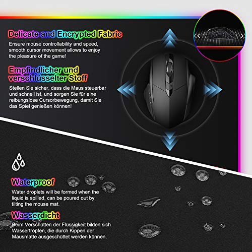Alfombrilla de Ratón RGB, (800×300×4mm) 7 Colores con 14 Modos de Luz , Alfombrilla Gaming Extra Grande Base de Goma Antideslizante y Superficie Suave Resistente al Agua para Gamers, PC y Portátil Alfombrilla de Ratón RGB, (800×300×4mm) 7 Colores con 14 Modos de Luz , Alfombrilla Gaming Extra Grande Base de Goma Antideslizante y Superficie Suave Resistente al Agua para Gamers, PC y Portátil