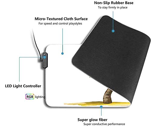 Alfombrilla de ratón RGB para juegos, imagen de palmeras de dibujos animados, planta tropical, base de goma antideslizante USB para ordenador para jugadores, oficina y hogar 800x300x30mm