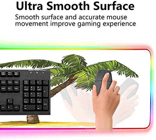 Alfombrilla de ratón RGB para juegos, imagen de palmeras de dibujos animados, planta tropical, base de goma antideslizante USB para ordenador para jugadores, oficina y hogar 800x300x30mm