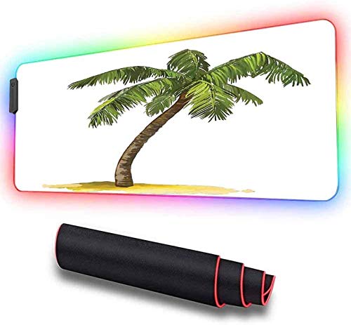 Alfombrilla de ratón RGB para juegos, imagen de palmeras de dibujos animados, planta tropical, base de goma antideslizante USB para ordenador para jugadores, oficina y hogar 800x300x30mm