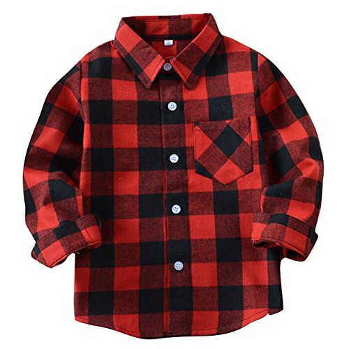 Algodón Camisa para Bebè Niños Niñas Manga Largos Botones Shirt Tops Blusa de 2-14 años