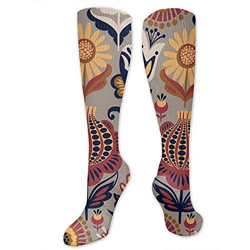 alice-shop Calcetín de compresión para mujeres y hombres, patrón floral sin costuras populares Calcetines largos hasta la rodilla largos casuales-50cm
