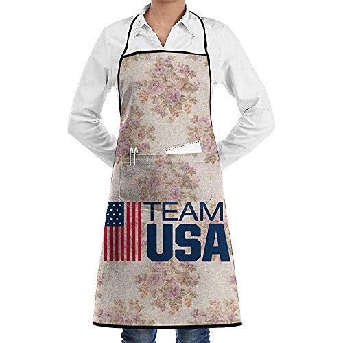 alice-shop Delantal con Peto de Boxeo Team USA con Bolsillos Largos, Delantal de Cocina Unisex para cocinar